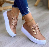 Lace-Up Flats Sneakers for Women with Rivet Casual Design - Himpall